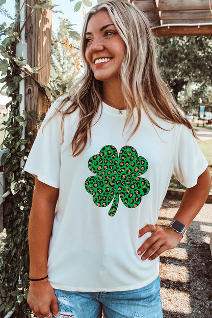 White Leopard Four Leaf Clover T-Shirts