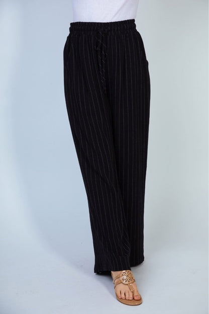 White Birch Finding Myself Full Size Striped Knit Pants in Black