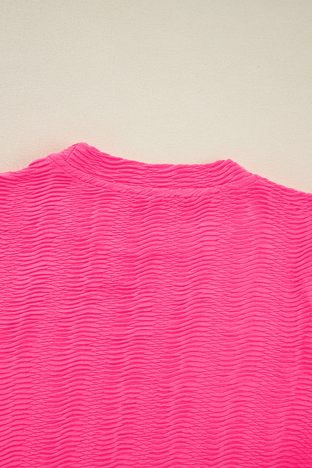 Strawberry Pink Solid Color Textured Puff Sleeve T Shirt