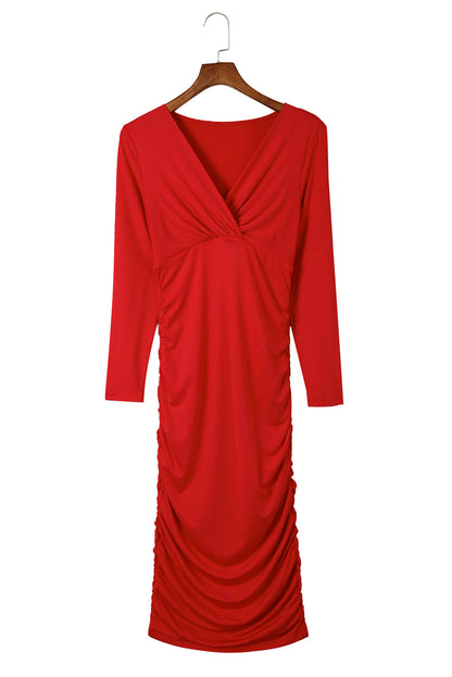 Solid Long Sleeve Slim Fit Maxi Dress