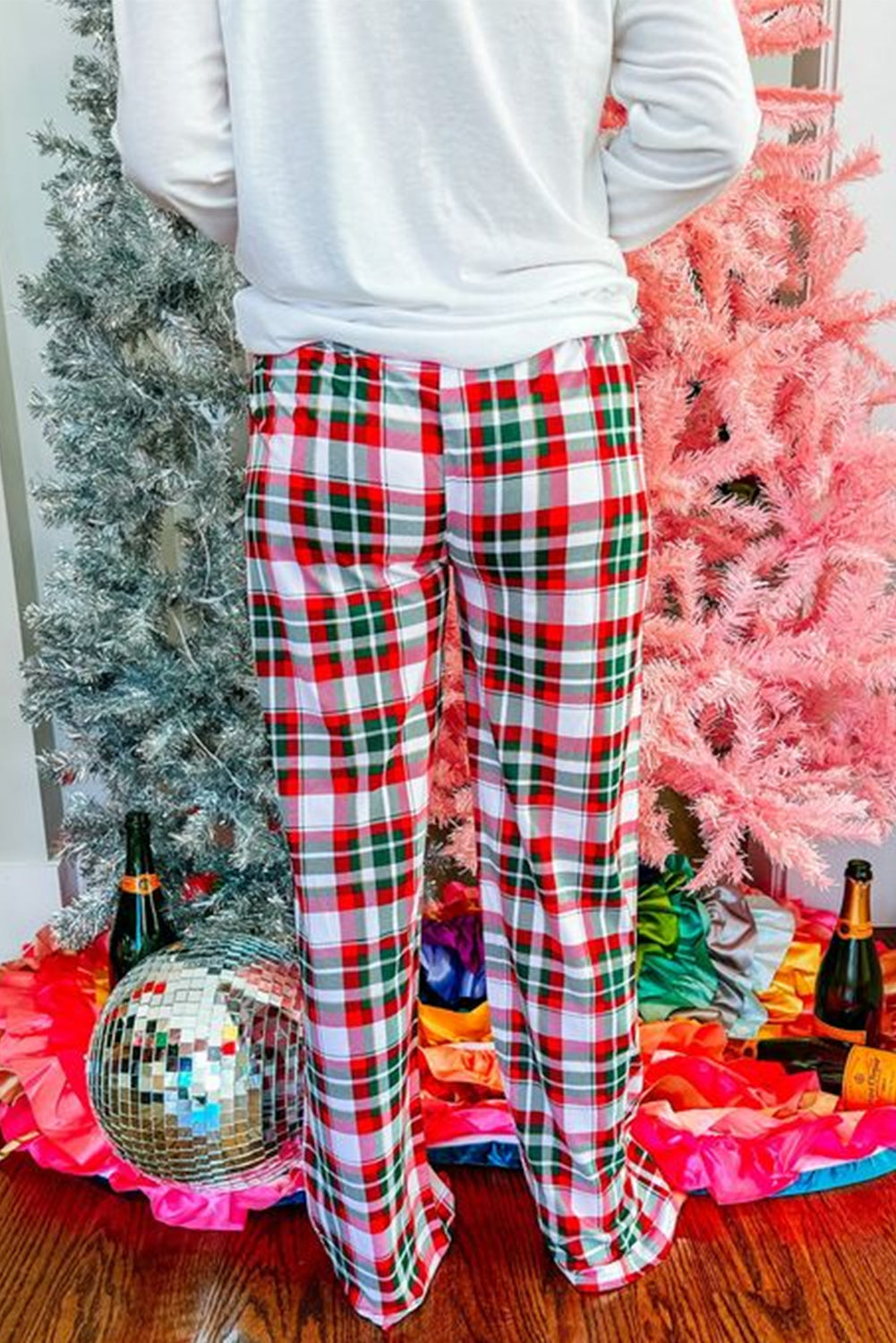 Multicolor Merry Christmas Plaid Print Two Piece Lounge Set