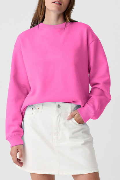 Bonbon Solid Fleece Lined Drop Shoulder Terry Sweatshirt