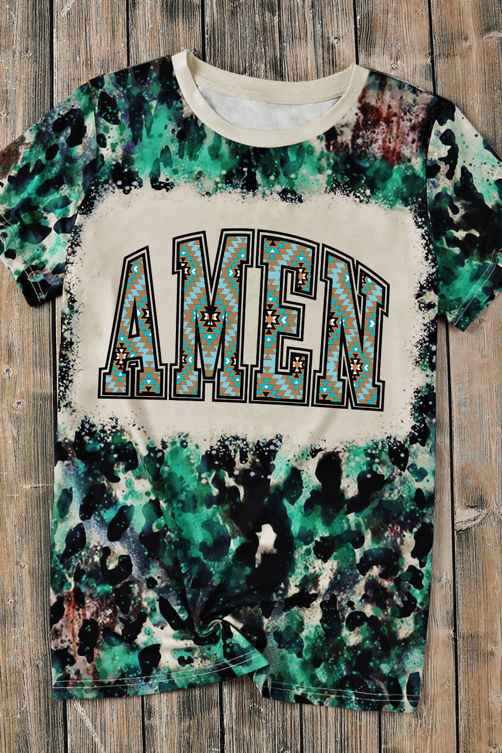 Leopard AMEN Aztec Bleached Print Round Neck T Shirt