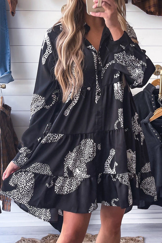 Cotton Printed Long Sleeve Loose Casual Maxi Dress