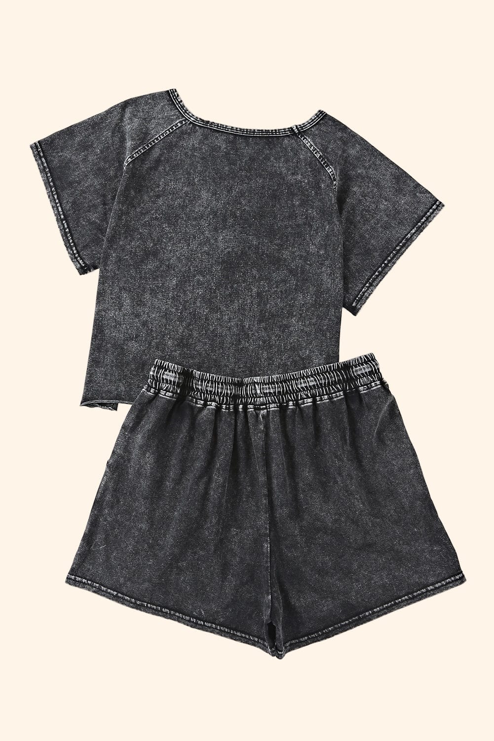 Acid Washed Black Lounge Ensemble with Shorts