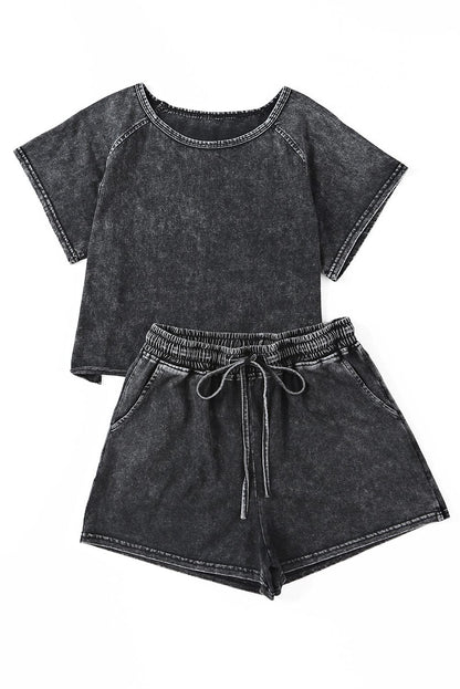 Acid Washed Black Lounge Ensemble with Shorts