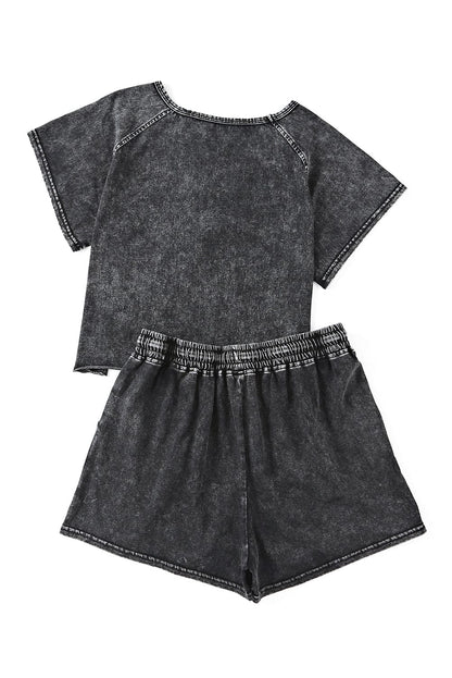 Acid Washed Black Lounge Ensemble with Shorts