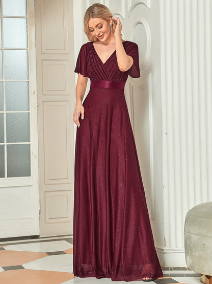 Adorable Plunging V-Neck Ribbon Belt Evening Gown