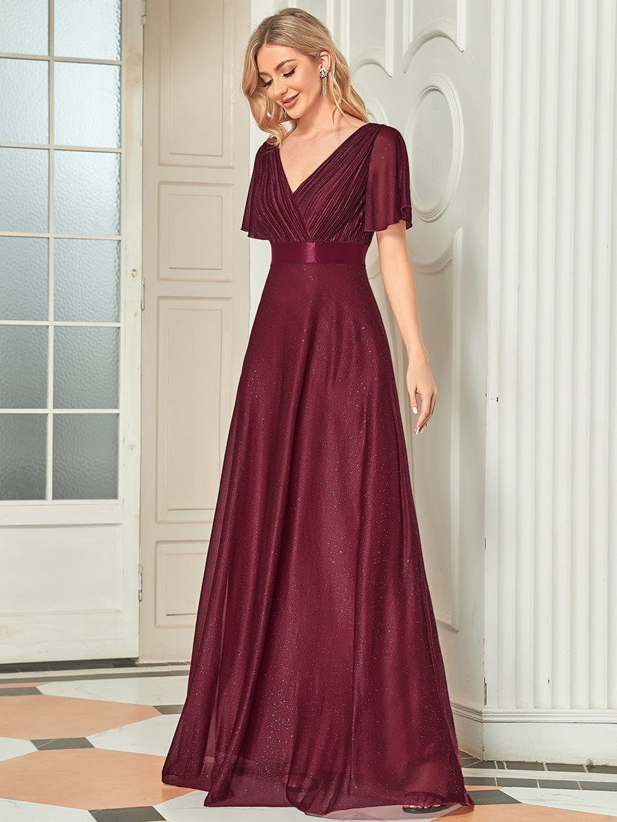 Adorable Plunging V-Neck Ribbon Belt Evening Gown