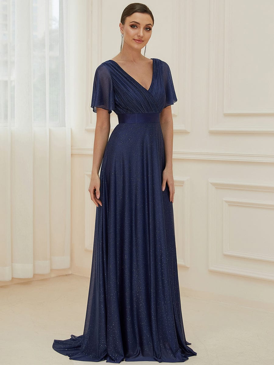 Adorable Plunging V-Neck Ribbon Belt Evening Gown