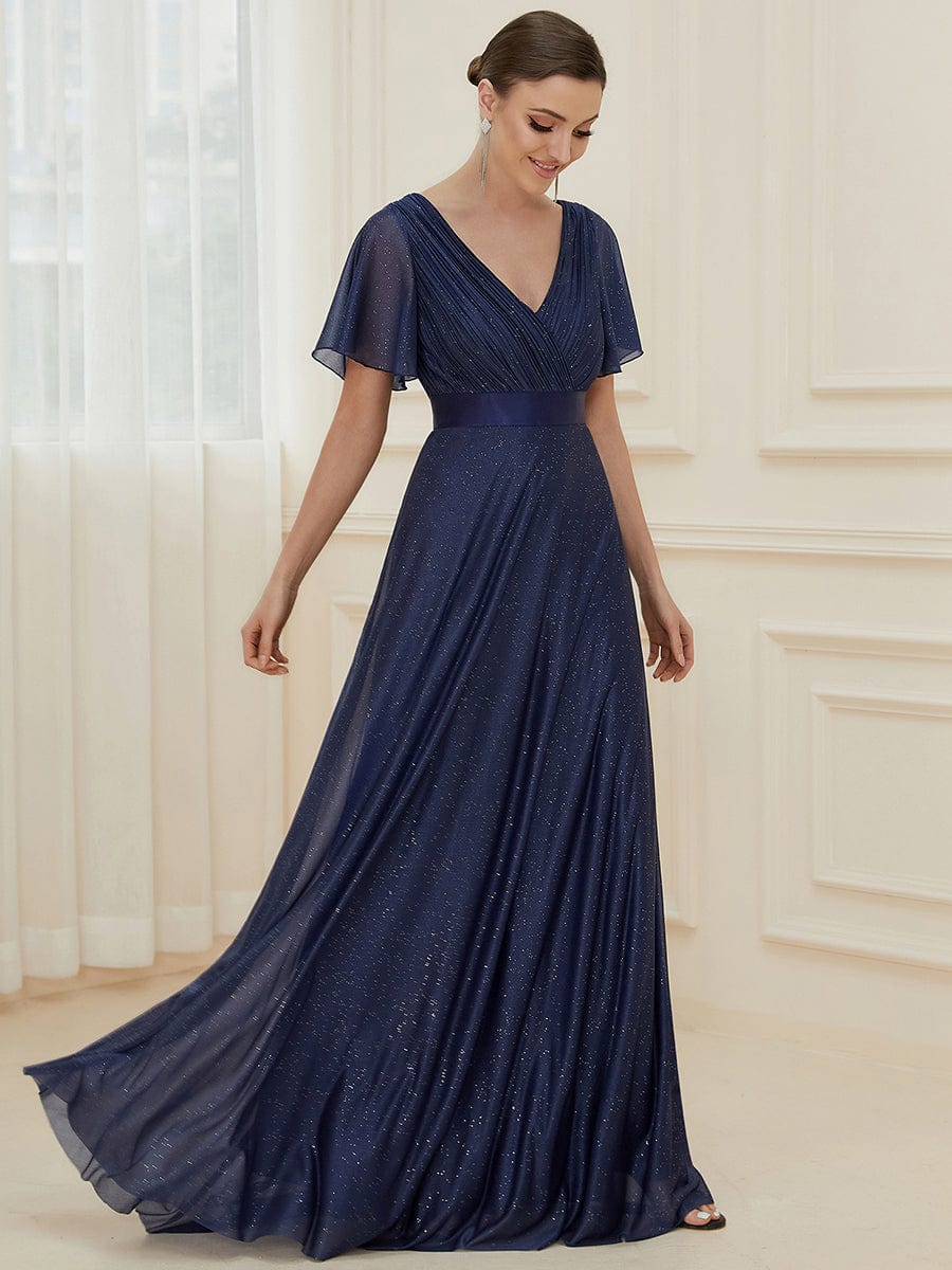 Adorable Plunging V-Neck Ribbon Belt Evening Gown