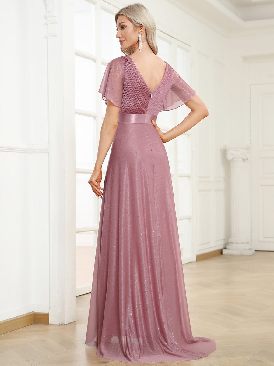 Adorable Plunging V-Neck Ribbon Belt Evening Gown