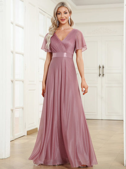 Adorable Plunging V-Neck Ribbon Belt Evening Gown