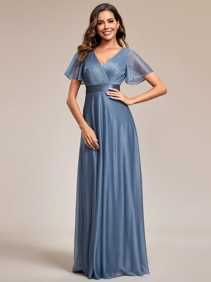 Adorable Plunging V-Neck Ribbon Belt Evening Gown