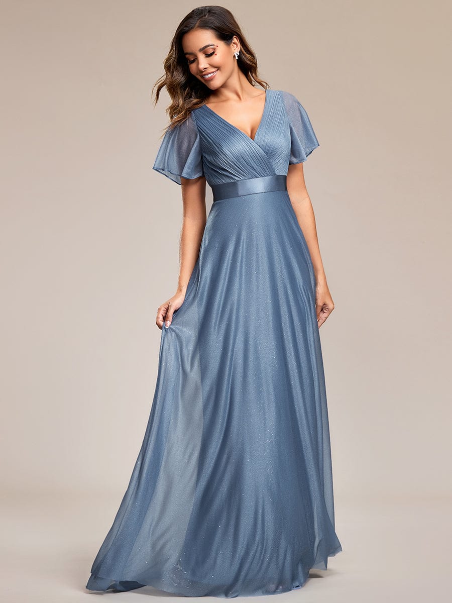 Adorable Plunging V-Neck Ribbon Belt Evening Gown