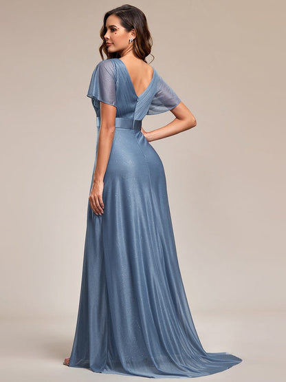 Adorable Plunging V-Neck Ribbon Belt Evening Gown