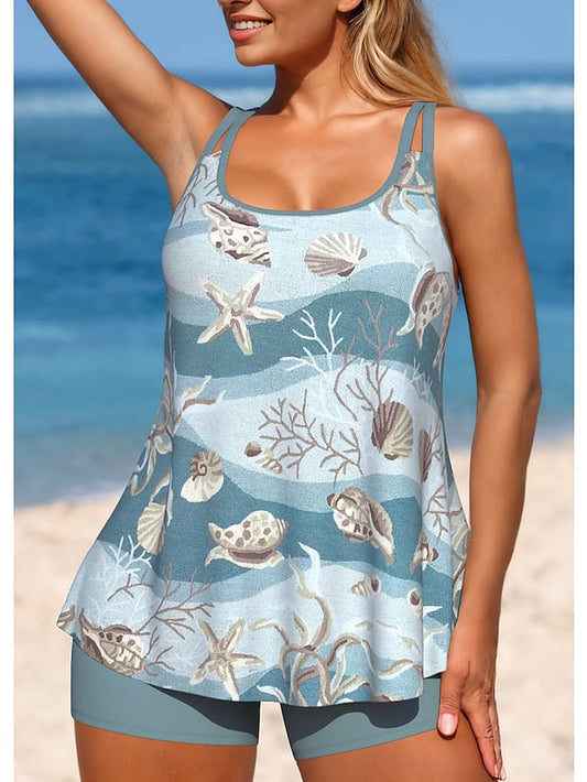 Women's Swimwear Tankini 2 Piece Normal Swimsuit 2 Piece Printing Starfish Blue Tank Top Bathing Suits Sports Beach Wear Holiday
