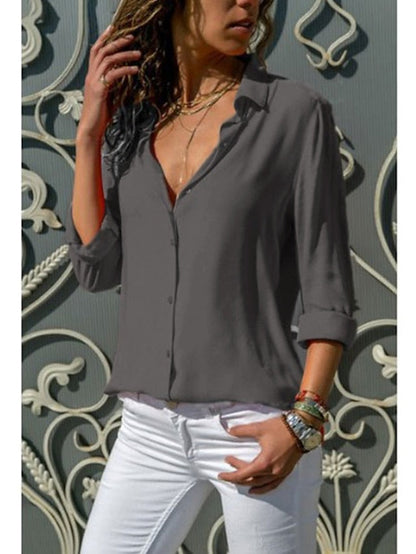 Elegant Women's Business Blouse Shirt in Blue, Yellow, and Gray
