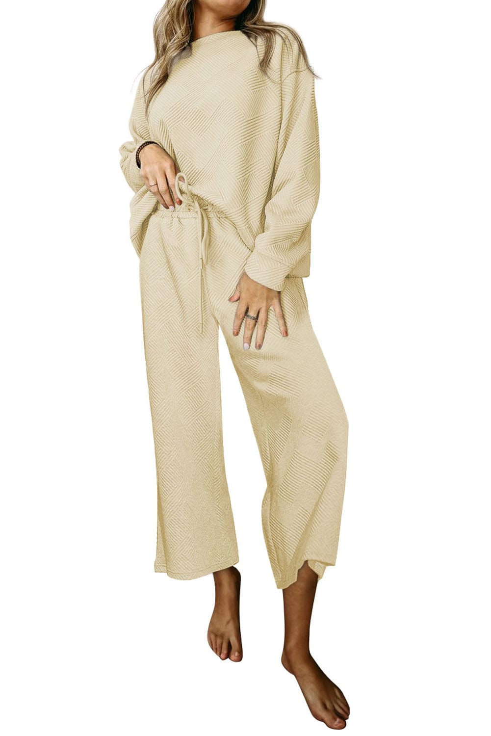 Apricot Ribbed Loose Fit 2-Piece Cozy Ensemble