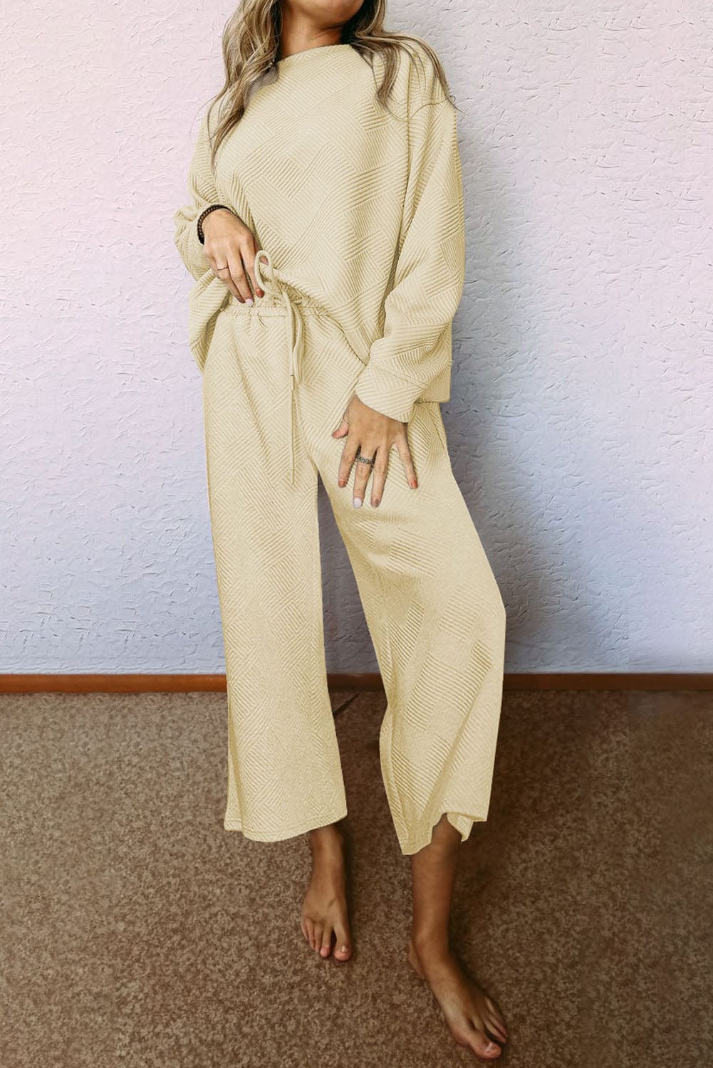 Apricot Ribbed Loose Fit 2-Piece Cozy Ensemble