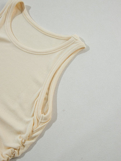 Apricot Ruched Side Ribbed Tank Top