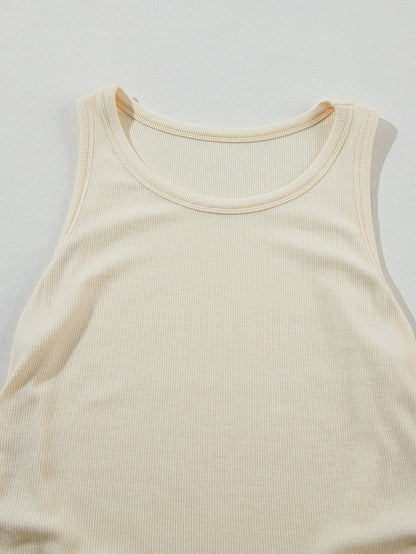 Apricot Ruched Side Ribbed Tank Top