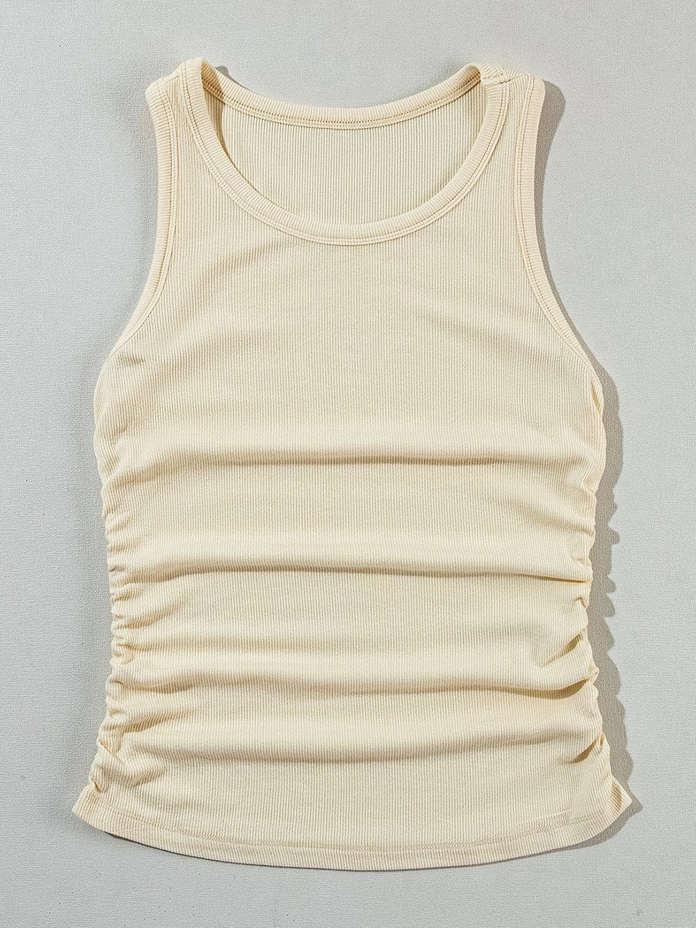 Apricot Ruched Side Ribbed Tank Top