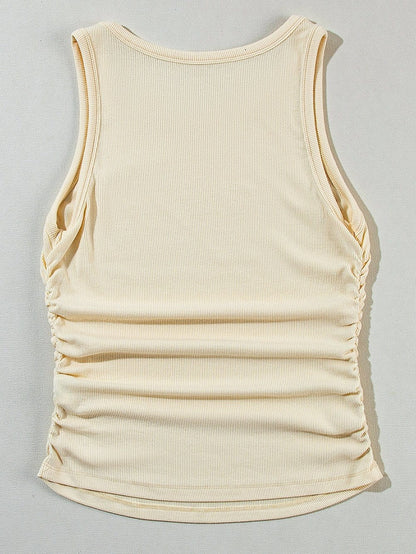 Apricot Ruched Side Ribbed Tank Top