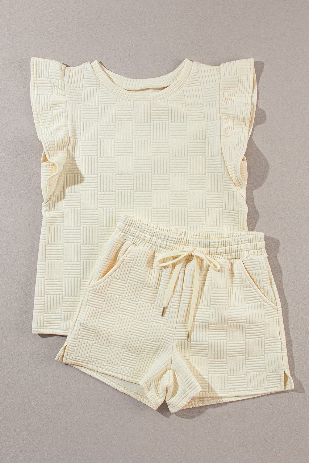 Apricot Ruffle Sleeve Tee and Drawstring Shorts Co-ord Set