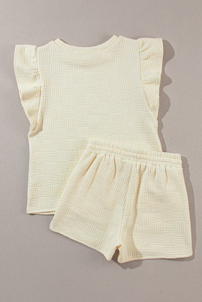 Apricot Ruffle Sleeve Tee and Drawstring Shorts Co-ord Set