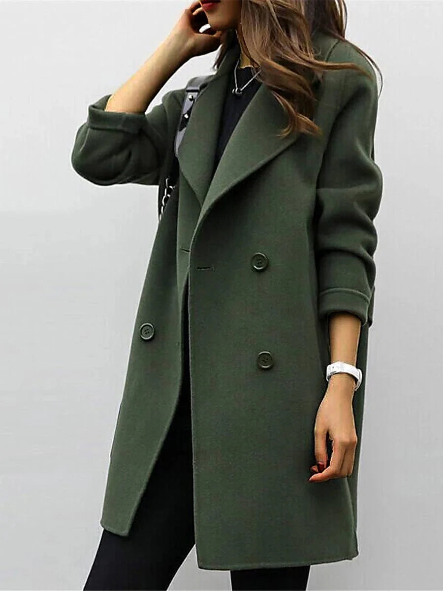 Army Green Women's Zippered Coat with Color Block Design