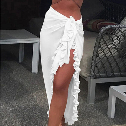 Women's Swimwear Cover Up Swim Shorts wrap Normal Swimsuit Ruffle Pure Color Black White Yellow Pink Red Bathing Suits New Vacation Fashion