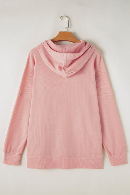 Light Pink Waffle Knit Fleece Lined High Low Oversized Hoodie