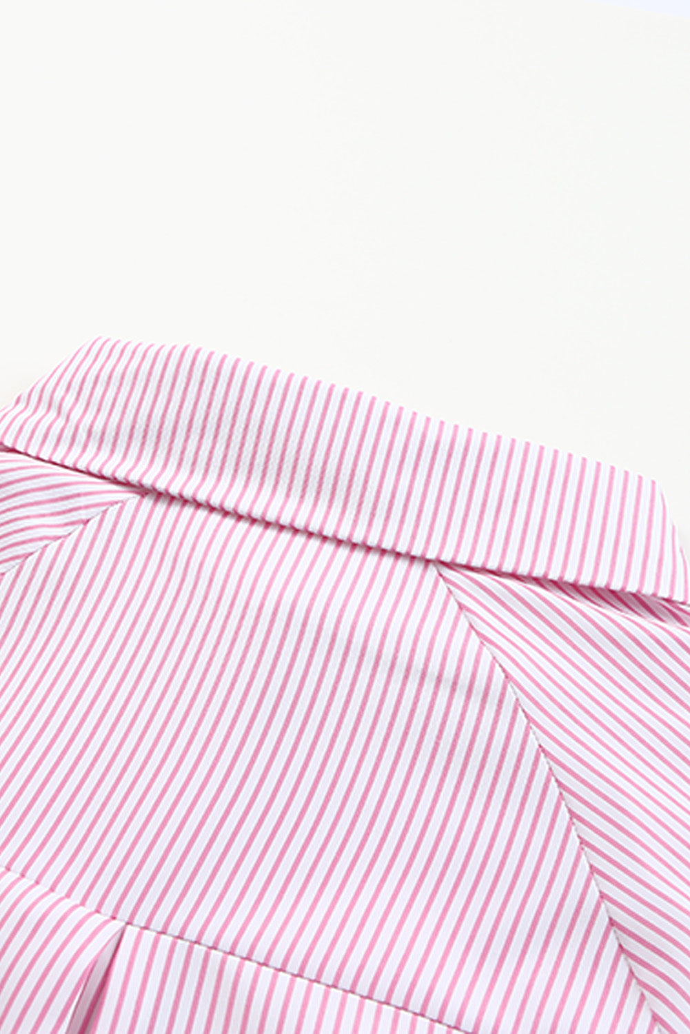 Pink Smocked Cuffed Striped Boyfriend Shirt with Pocket