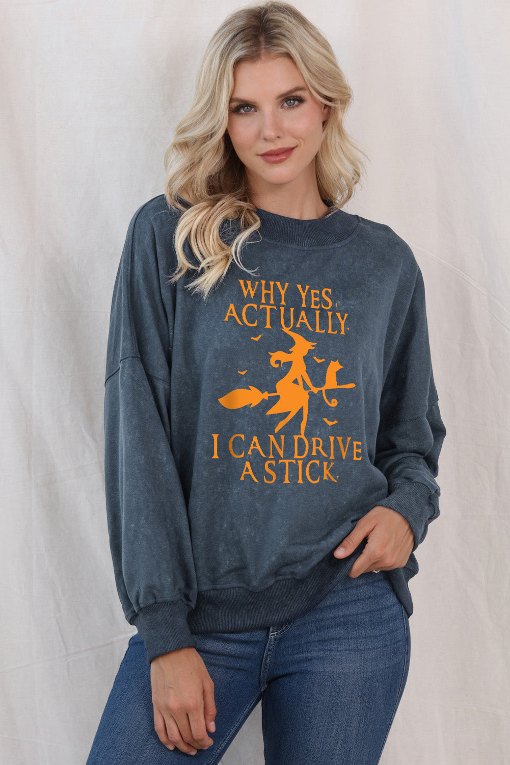 Sky Blue Halloween Letter Graphic Drop Shoulder Sweatshirt