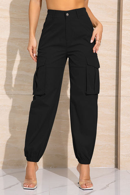 Double Take Buttoned High Waist Long Pants with Pockets