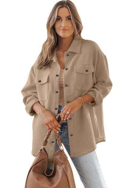 Khaki Solid Textured Flap Pocket Buttoned Shacket