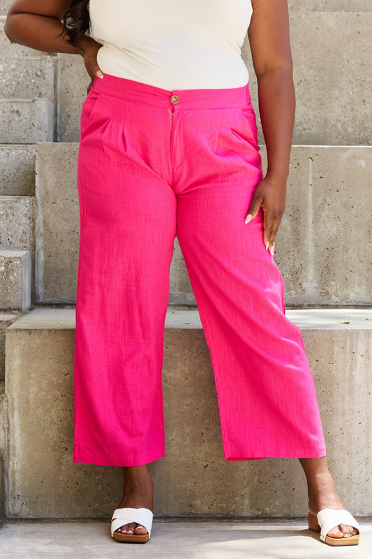 And The Why In The Mix Full Size Pleated Detail Linen Pants in Hot Pink