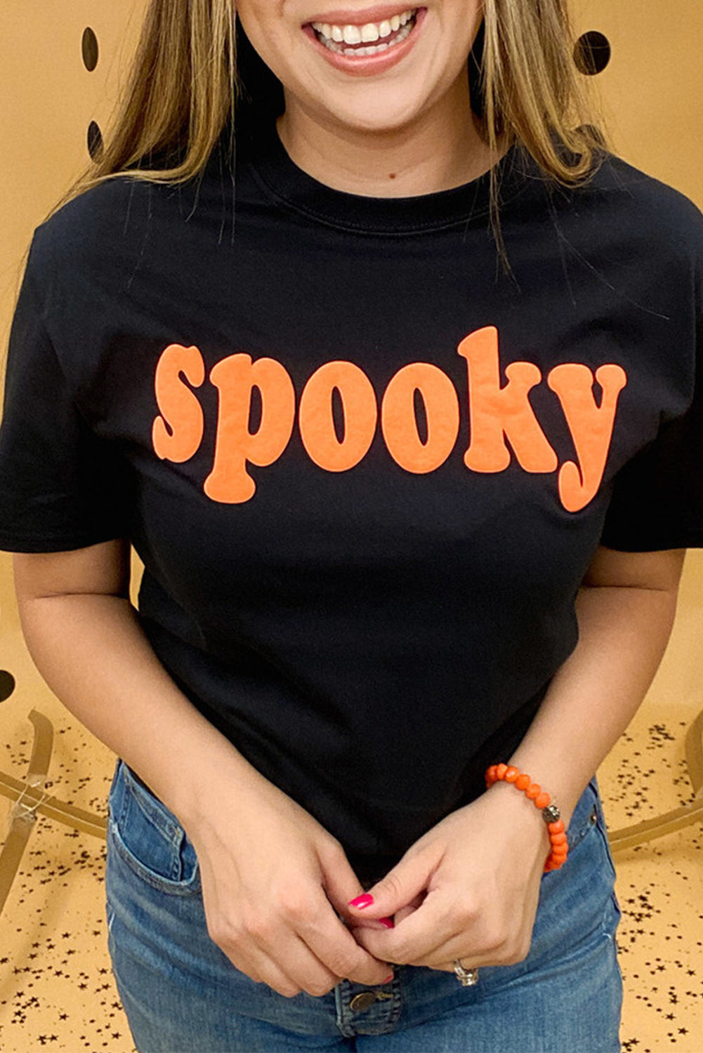 Black Halloween Spooky Crew Neck Casual T-Shirts