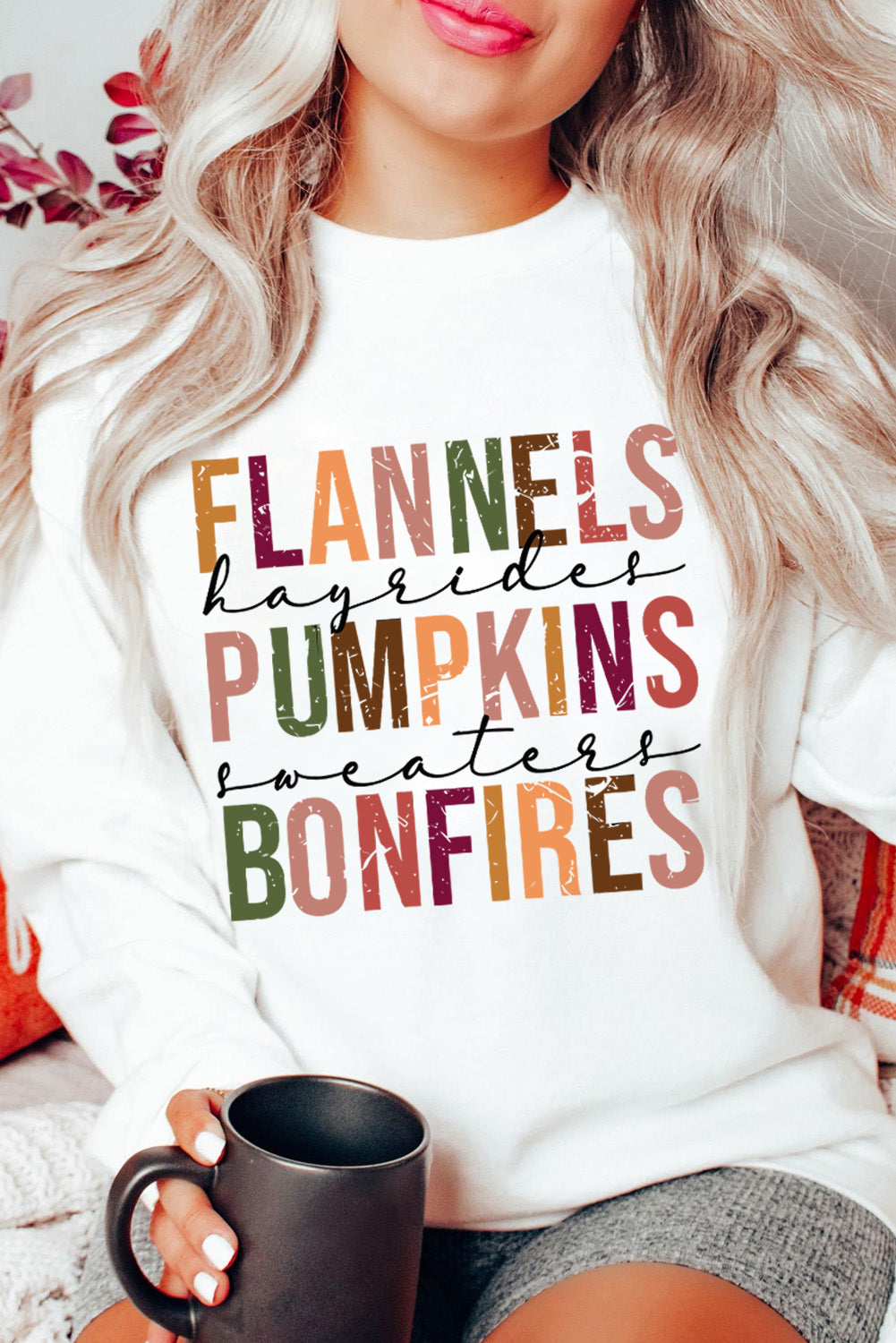 Beige FLANNELS PUMPKINS BONFIRES Graphic Drop Shoulder Sweatshirt