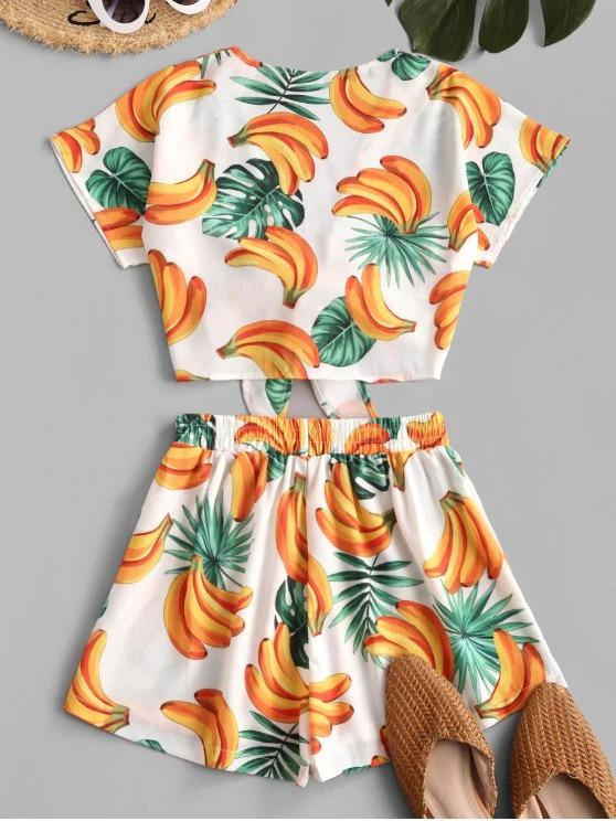 Bananas Print Tie Front Two Piece Set - LuckyFash™