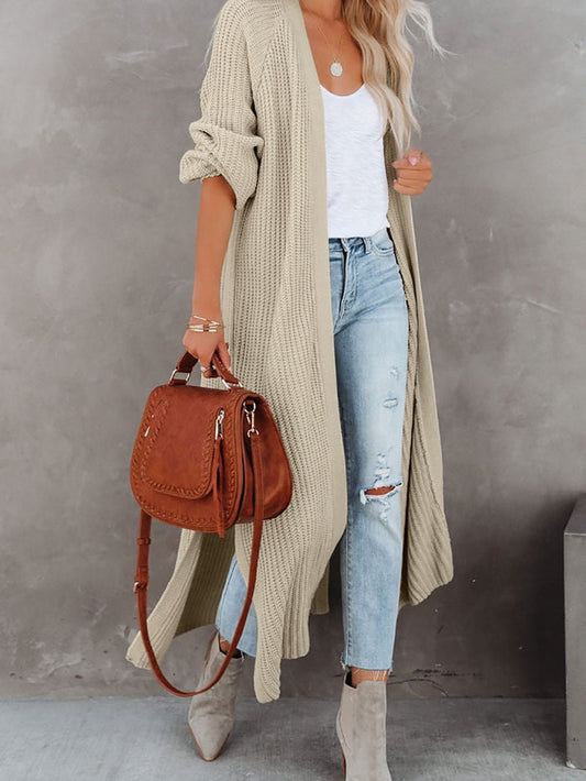 Solid Lapel 3/4 Sleeve Slit Cardigan