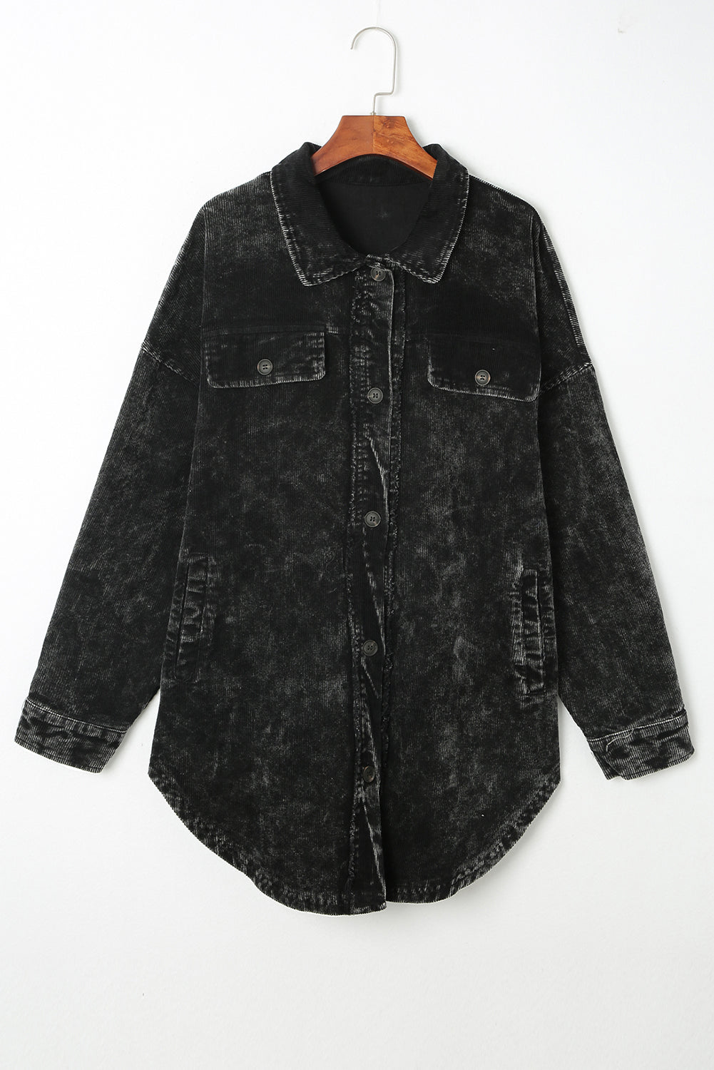 Black Vintage Distressed Mineral Wash Oversized Shacket