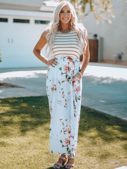 One-Shoulder Pocket Print Maxi Dress