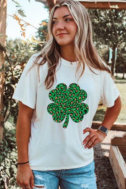 White Leopard Four Leaf Clover T-Shirts