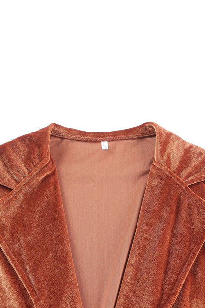 Brown Retro Velvet Long Sleeve Pocket Coat