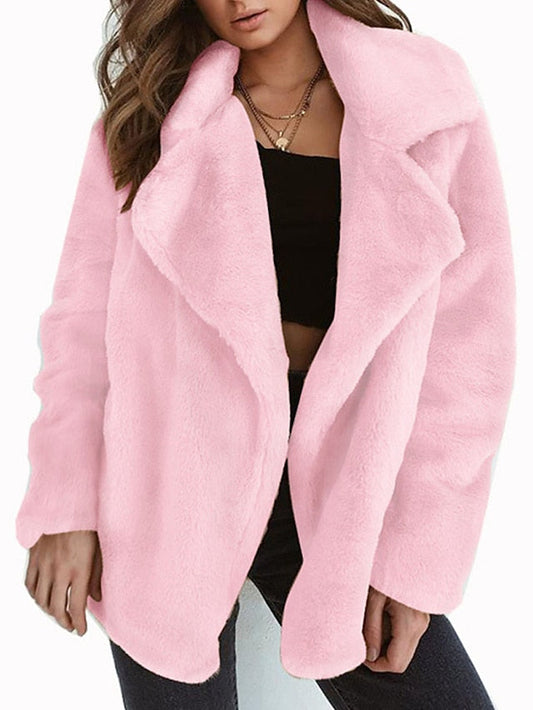 Women's Winter Coat Teddy Coat Outdoor Valentine's Day Street Fall Winter Coat Regular Fit Windproof Warm Stylish Modern Style Plush Jacket Long Sleeve Plain Oversize Black White Pink