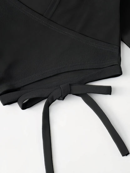 Blouses - Bell Sleeve Self-Tie Crop Top - MsDressly