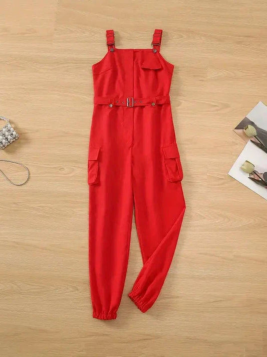 Belted Overall Jumpsuit with Flap Pockets for Women, Stylish Casual One-Piece Outfit for Spring & Summer