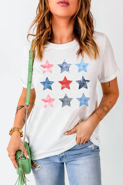 White Flag Day Stars Print Crew Neck T Shirt